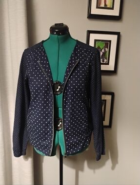 Tommy Hilfiger Lightweight Navy & White Polka Dot Bomber Baseball Jacket Sz M